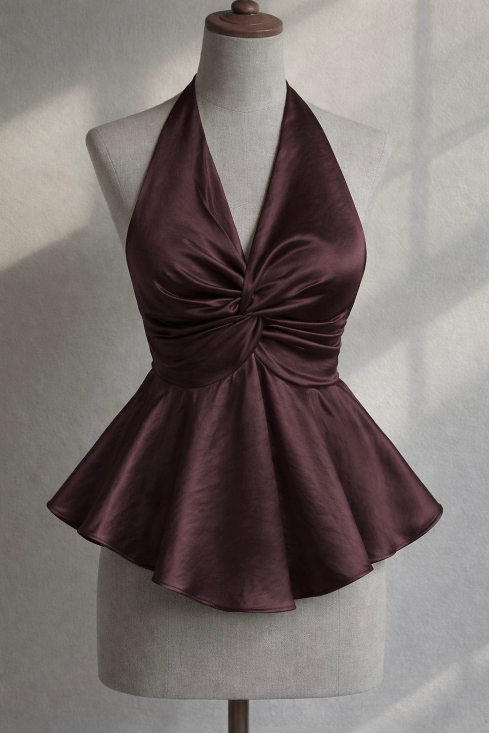 Choco Brown Satin Halter Neck Top