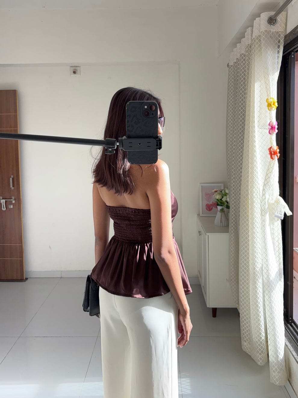 Choco Brown Satin Halter Neck Top