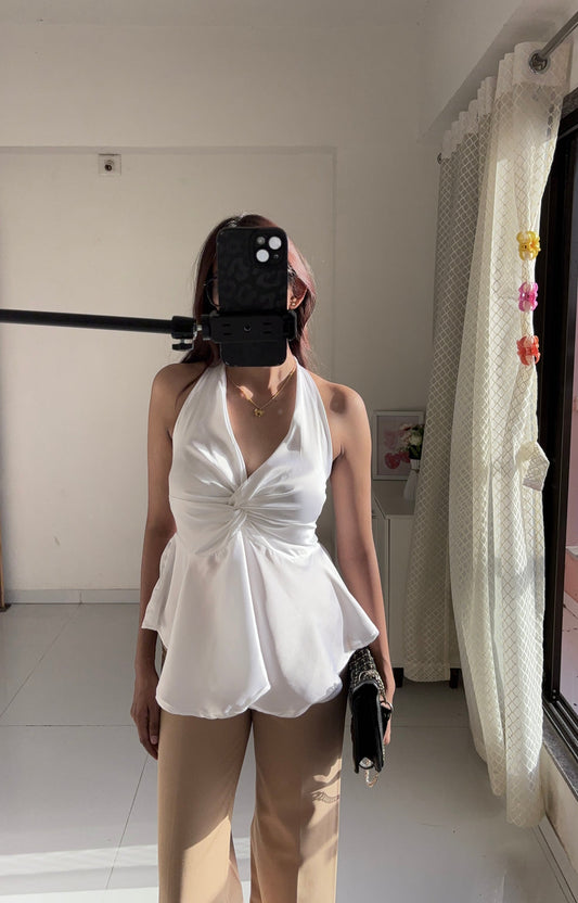 White Satin Halter Neck Top
