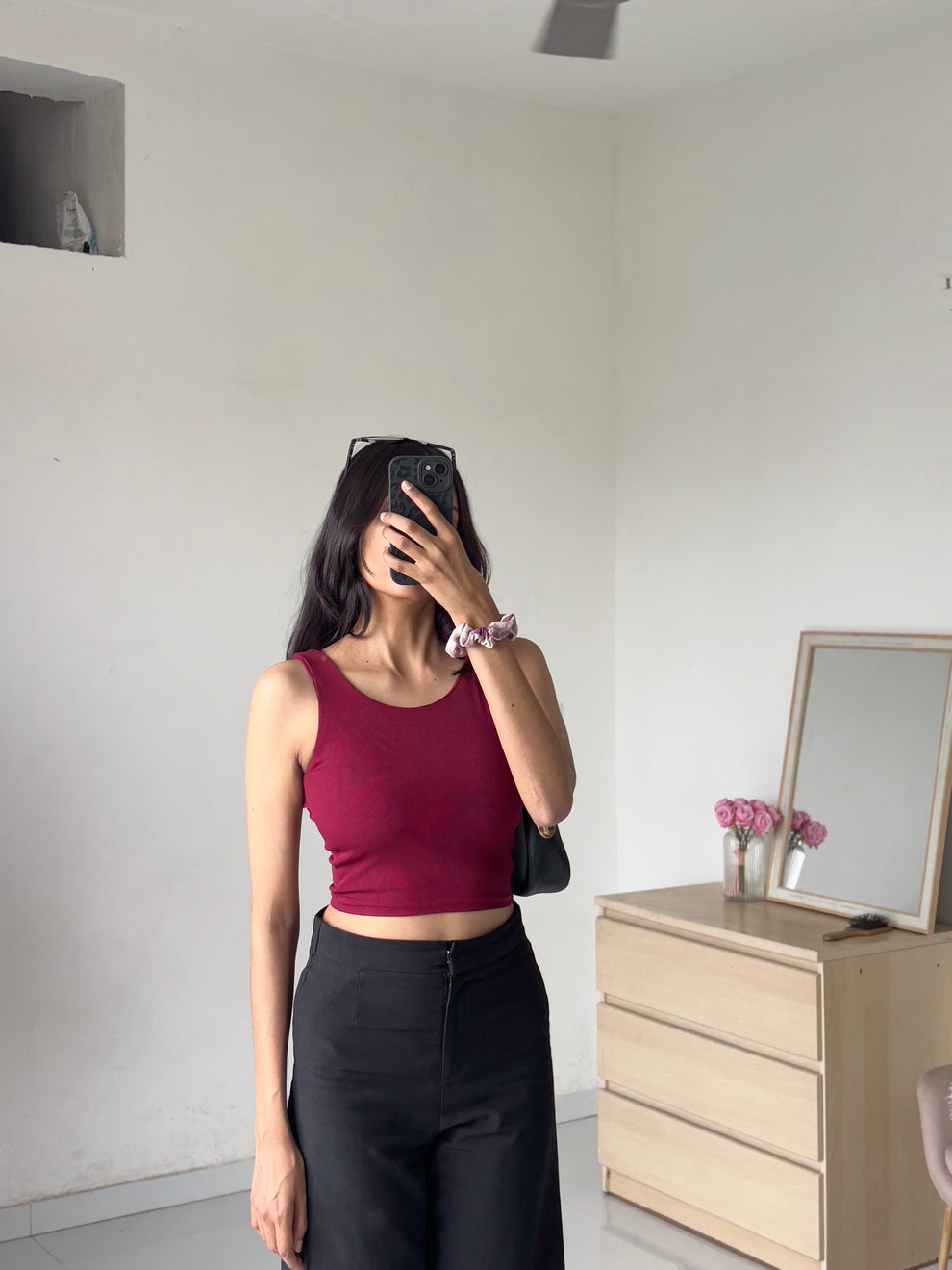 Wine Double Layer Cami Top