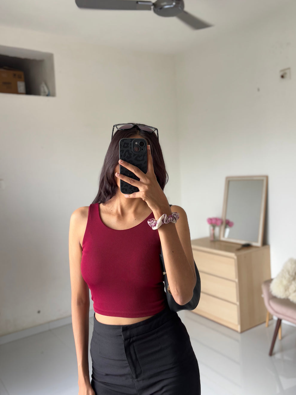 Wine Double Layer Cami Top