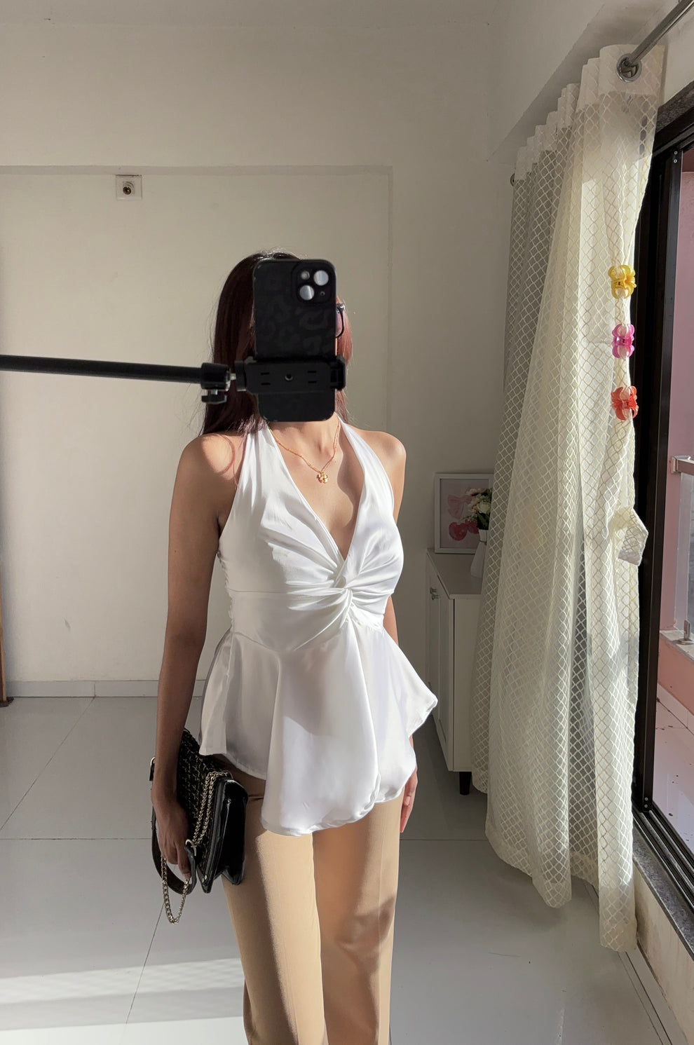 White Satin Halter Neck Top