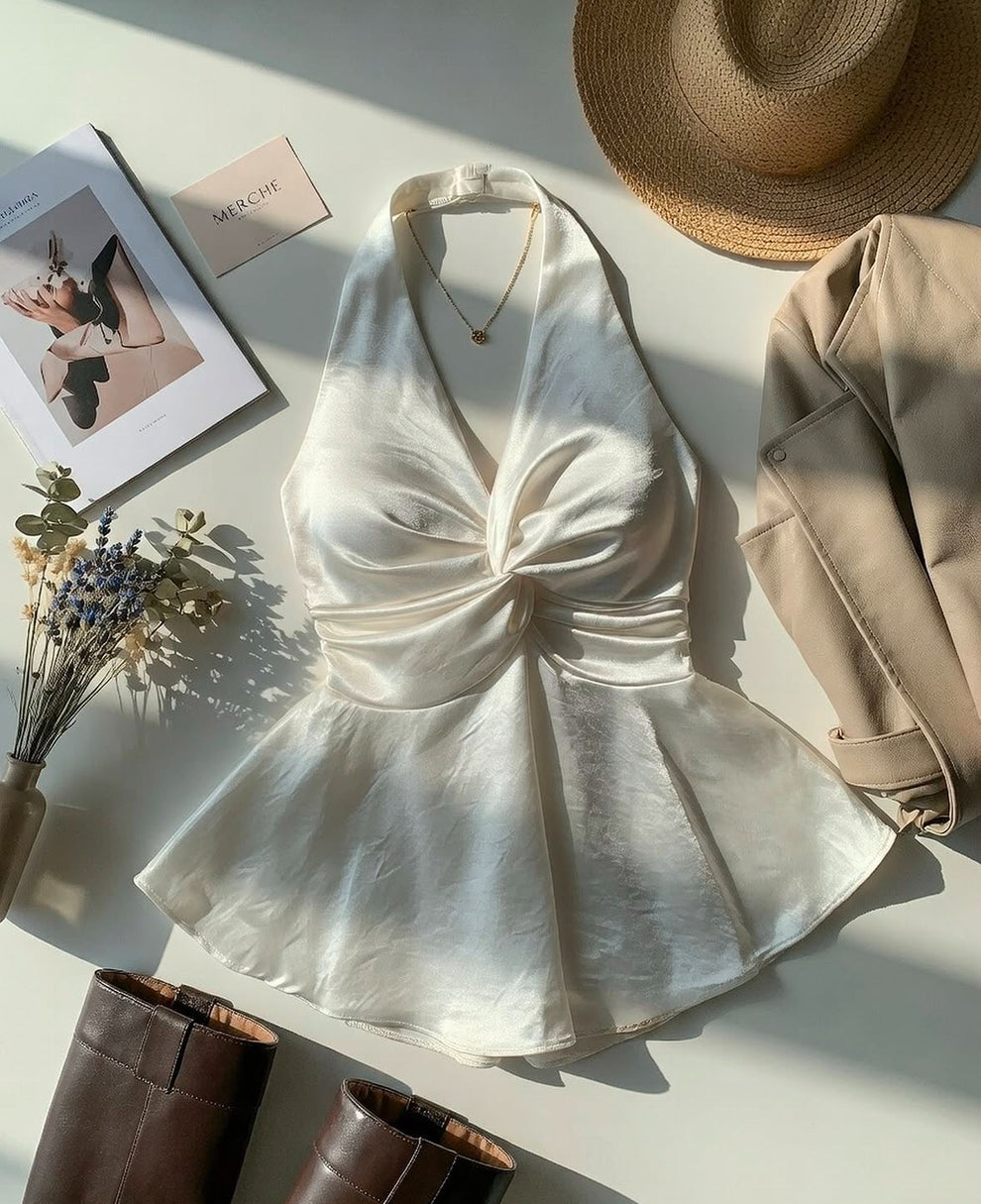 White Satin Halter Neck Top