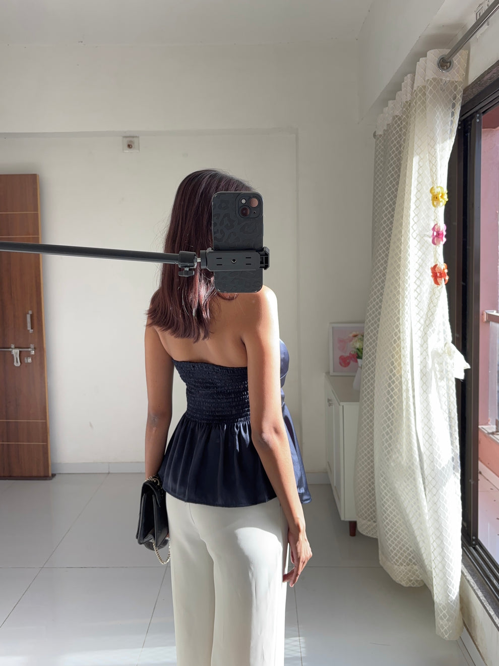 Navy Blue Satin Halter Neck Top